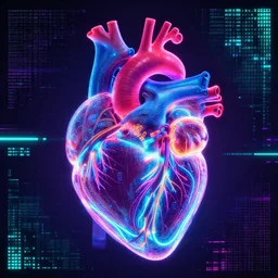 organ, medical heart! lines, anatomy, microdot pixels, neon glowing, tron legacy, substance painter, medical heart!, tron lines, cybertron, artstation, by greg rutkowski, halo, vaporwave, matrix, by tsutomu nihei, anatomic heart! by artgerm, gurney, alphonse mucha, cgsociety