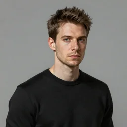 a man who looks like a mixture between Ryan Golsing, Alexander Skarsgård and Antony Starr, wearing black sweater, scifi, highly detailed portrait, digital painting, artstation, concept art, smooth, sharp foccus ilustration, Artstation HQ.
