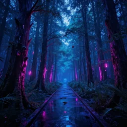 cyberpunk magic swamp neon trees