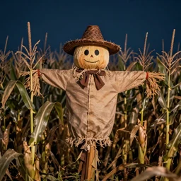 scarecrow in the corn field at midnight, by Anne Stokes, 8K DoP