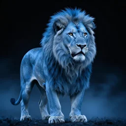 blue lion black background, blue mist