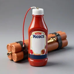 A pipebomb made from a ketchup bottle, hyper-detailed photo, improvised explosive device, professional product photography, trending on artstation, 4k,