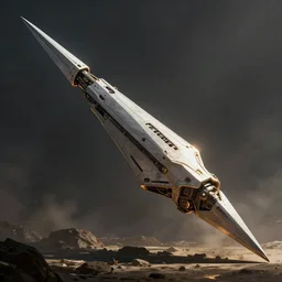 concept art of a large space vessel in the shape of an spear, scifi, beautiful ilumination, artstation hq