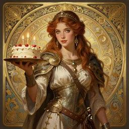 ultra realistic illustration of ariana marie, barbarian celebrate his birthday, intricate, elegant, highly detailed, digital painting, artstation, concept art, smooth, sharp focus, illustration, art by artgerm and greg rutkowski and alphonse mucha