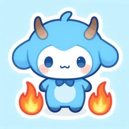 kawaii bluotdeamorθαναød burning angel deamuerθαναth on fire, kawaii sticker illustration