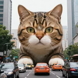 photo of a giant cat in traffic