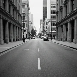 a city street in black and white
