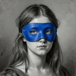 The beautiful woman in blue mask in the old masters style, grisaille, highly detailed oil painting, 4k, masterpiece