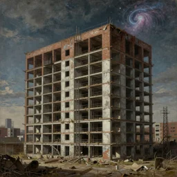 a beautiful very detailed painting of asylum industrial architecture unfinished building city urbex building by pieter bruegel the elder, cosmic myst, archdaily, wallpaper, highly detailed, trending on artstation.