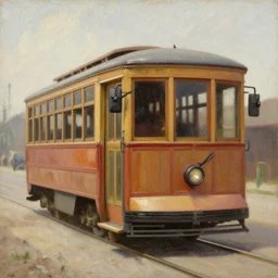 oil painting of a 1 8 0 0 s trolley