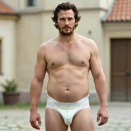 anorexic!!! henry cavill is wearing diapers, looking at the camera, medium shot, fat belly, trip to legnica, very realistic film still, natural