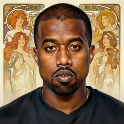 a portrait of Kanye West, detailed, centered, digital painting, artstation, concept art, donato giancola, Dante Gabriel Rossetti, alphonse mucha, Joseph Christian Leyendecker, WLOP, Boris Vallejo, Annie Leibovitz and Steve McCurry, David Lazar, Jimmy Nelsson, Breathtaking, 8k resolution, extremely detailed, beautiful, establishing shot, artistic, hyperrealistic, beautiful face, octane render