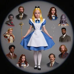 alice in wonderland, character sheet, concept design, contrast, hot toys, kim jung gi, greg rutkowski, zabrocki, karlkka, jayison devadas, trending on artstation, 8 k, ultra wide angle, pincushion lens effect