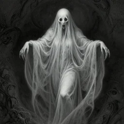 terrifying ghost, fantasy, dramatic, intricate, elegant, highly detailed, digital painting, artstation, concept art, smooth, sharp focus, illustration, art by Gustave Dore, octane render
