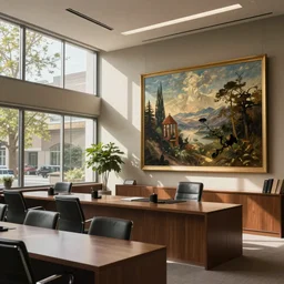 detailed cinematic wide shot of sucession interior design corporate office spring light, painting by gaston bussiere, craig mullins, j. c. leyendecker