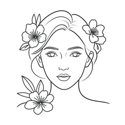 a pretty elegant women's face with flowers, Continuous line art in minimalistic style for prints, vector illustration, linear graphic, outlined hand drawn