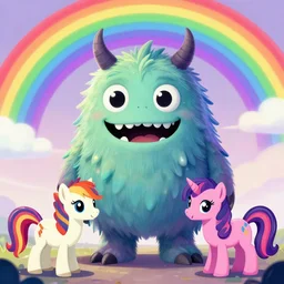 a very friendly unimaginable horror beyond human comprehension, a very detailed digital art, trending on art station, friendly art, lovecraftian monster, positive and fun vibes, rainbows and ponies