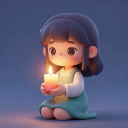A cute girl holding a glowing candle, fragile, soft, vray, hyperdetailed, 3d character, game character