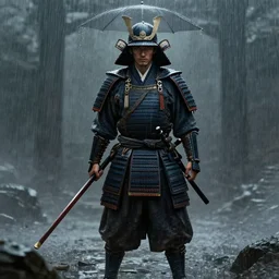 a samurai warrior standing in the rain, concept art by james paick, cgsociety, antipodeans, reimagined by industrial light and magic, concept art, artstation hd