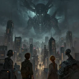 great city being watched over by an all-seeing malevolent AI, a sci-fi digital painting by Greg Rutkowski and James Gurney, trending on Artstation, foreboding atmosphere, highly detailed