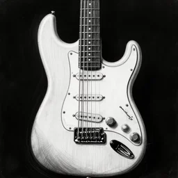 cross hatching drawing of a white electric guitar against a fully black background, simple. A k_euler_ancestral
