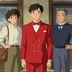artwork by Michael Whelan, Bob Larkin and Tomer Hanuka, of a solo individual portrait of man wearing a barbershop quartet costume, wearing a 1920s red striped outfit, dapper, simple illustration, domestic, nostalgic, full of details, by Makoto Shinkai and thomas kinkade, Matte painting, trending on artstation and unreal engine