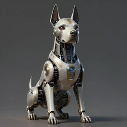 low angle portrait shot of a cyberpunk dog robot, intricate, elegant, highly detailed, centered, digital painting, artstation, concept art, smooth, sharp focus, illustration, artgerm, Tomasz Alen Kopera, Peter Mohrbacher, donato giancola, Joseph Christian Leyendecker, WLOP, Boris Vallejo