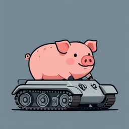 pig driving a tank modern flat design style illustration with line elements