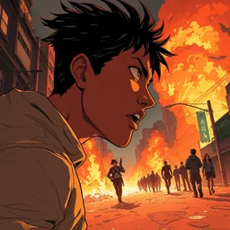 the revolution is burning through the streets, pixiv fanbox, cinematic light, anime style, graphic novel by fiona staples and dustin nguyen, peter elson, alan bean, wangechi mutu, clean cel shaded vector art, trending on artstation
