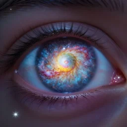close up of galaxy reflecting in eye digital art