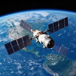 satellite orbiting earth, hd space photography