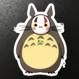die cut sticker, totoro with princess mononoke mask, splatter paint