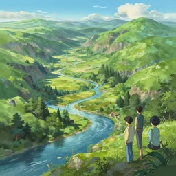 beleriand, landscape, fine art, valley, river in style of greg rutkowski, jesper ejsing, makoto shinkai, trending on artstation, fantasy, great composition, concept art, highly detailed, scenery, 8 k, behance.