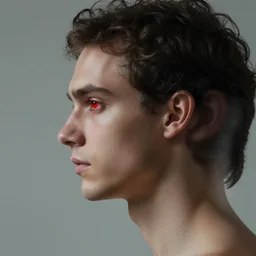 a man face withe red eyes, by christophe young