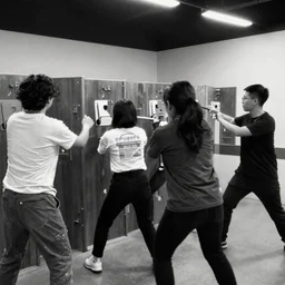 CCTV B&W footage captures data analysts fighting in an escape room gone very wrong