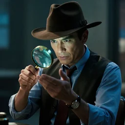 an image of a detective looking for his purpose in life holding a magnifying glass as a still from sin city