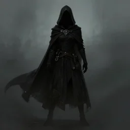 tieling dnd race. in hood and cape. Ominous silouette by craig mullins, featured on artstation
