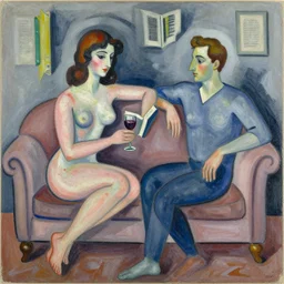 woman, man, intimate, wine, book, sofa, by robert delaunay endless rhythm