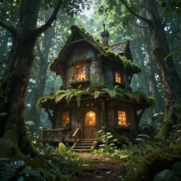 alien house in the forest, dynamic lighting, fantasy concept art, trending on art station, stunning visuals, creative, cinematic, ultra detailed