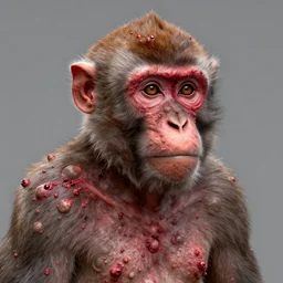 a hyperrealistic surreal portrait of open sores, bumps, skin wounds, surface hives on the skin of a monkey covered with pox, hives, bumps, highly detailed, by Jason Edmiston, octane render