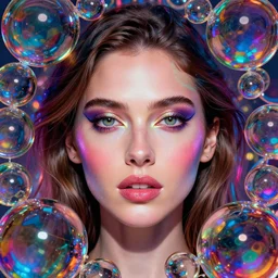 glamor portrait face symmetry, morena baccarin, surrounded reflective glass bubbles ( ( colorful swirling ) ), intricate detailed photorealistic by mark brooks, hannah yata, helene knoop, artgerm, charlie bowater, mandy jurgens and alex ross, bold colors, artstation, 8 k hdr luminescent coherent elegant