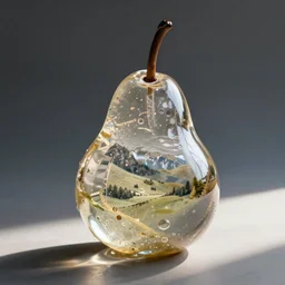 a transparent pear made of glass, photorealistic