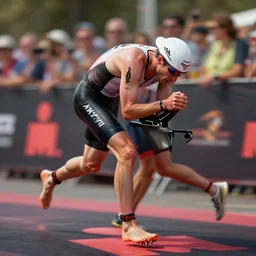 a triathlete finishing ironman race, tired!!, dynamic action pose, intricate, highly detailed, digital painting, artstation, concept art, smooth, sharp focus, illustration, unreal engine 5, 8 k, art by artgerm and greg rutkowski and alphonse mucha