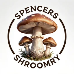 Spencers Shroomery logo. Mushroom theme, transcendent style, by Aaron Draplin