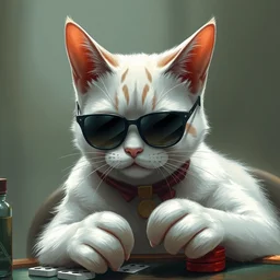 cat playing poker with sun glasses, art by artgerm and greg rutkowski and wlop, cute - fine - face, pretty face, beautiful bone structure, realistic shaded perfect face, artstation, concept art, sharp focus, chinese style, illustration, ultra detailed, 4 k,
