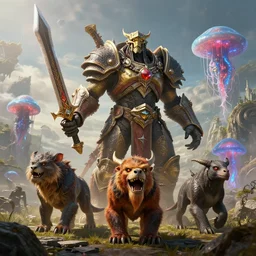 by par olofsson and wayne barlowe, visually stunning, cinematic, ultra realistic, hyper realism, 1 2 k, epic, octane render, unreal engine, vfx, maya, azsharan saber : command of neptulon, murlocula : nether portal, dragon fodder : unexpected windfall, briarbridge tracker : gnoll hunter, polymorph : jellyfish