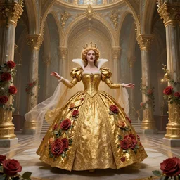the court of the faerie queen of roses and gold, exuberance, beautiful halls, fey kingdom, donato giancola