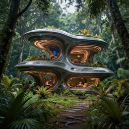 photo of a futuristic tron house in the forest with a coconut garden, intricate, detailed, dramatic lighting