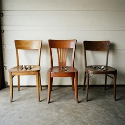 three chairs and five spoons in a garage