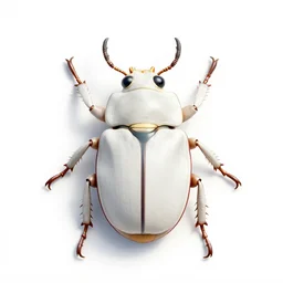 white scarab beetle, stylized pixar-style 3d render, full body, isolated on a pure white background, centered, entire subject in frame, sharp focus, soft studio lighting